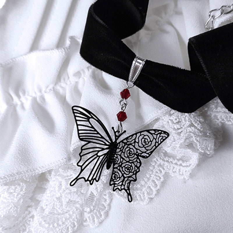 Collares de aleación de terciopelo de mariposa de corte negro al por mayor